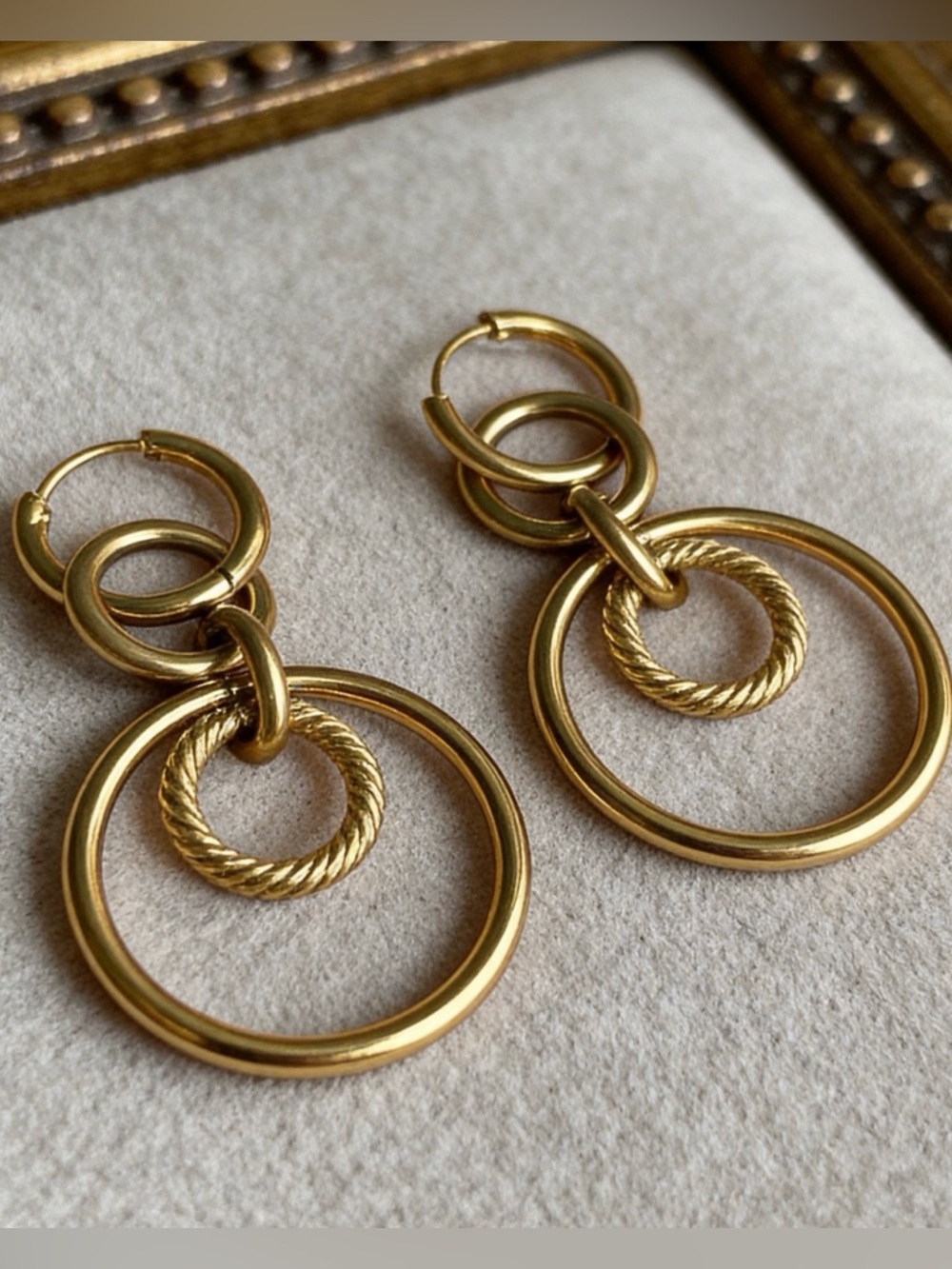 Gold Double Hoop Drop Earrings